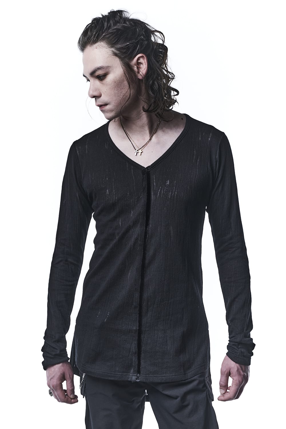 Lacy Jacquard Jersey Velvet Tape V-Neck