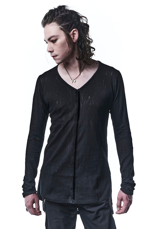 Lacy Jacquard Jersey Velvet Tape V-Neck