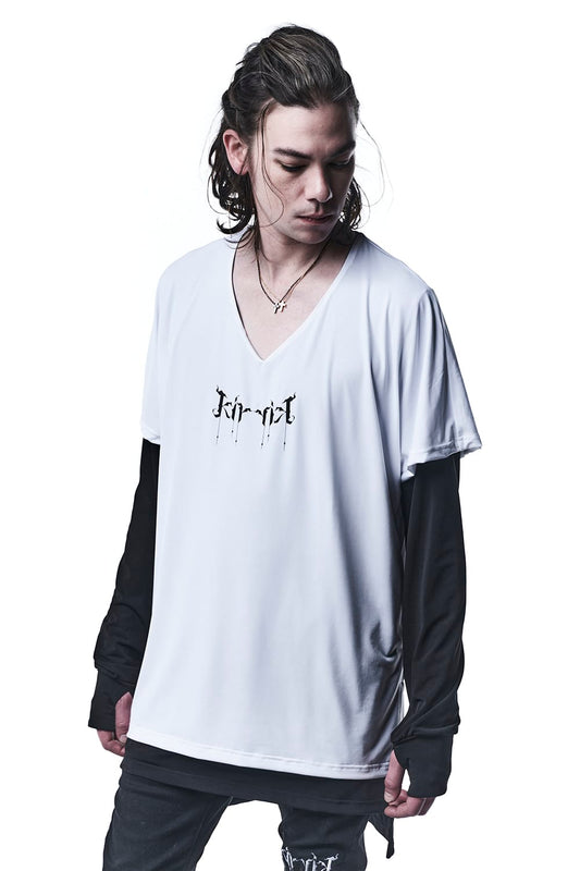 Layerd Long Sleeves V-Neck T-Shirts White & Black