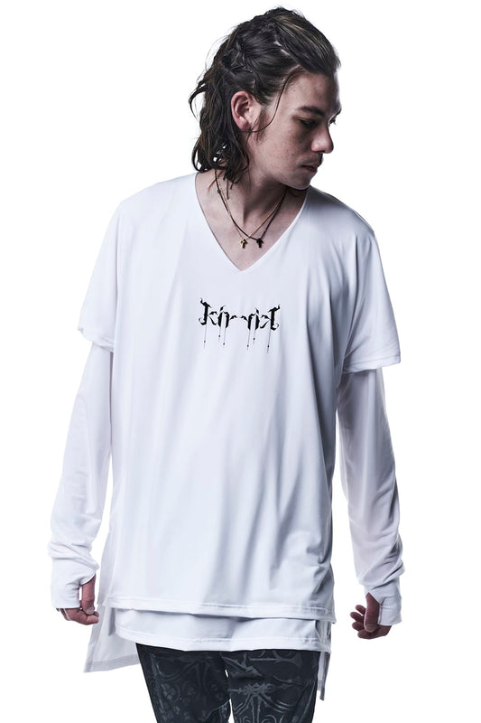 Layerd Long Sleeves V-Neck T-Shirts White & White