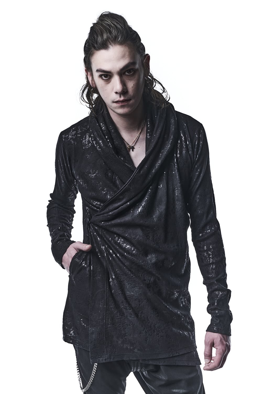 Foil Smooth Shawl Hood Cardigan