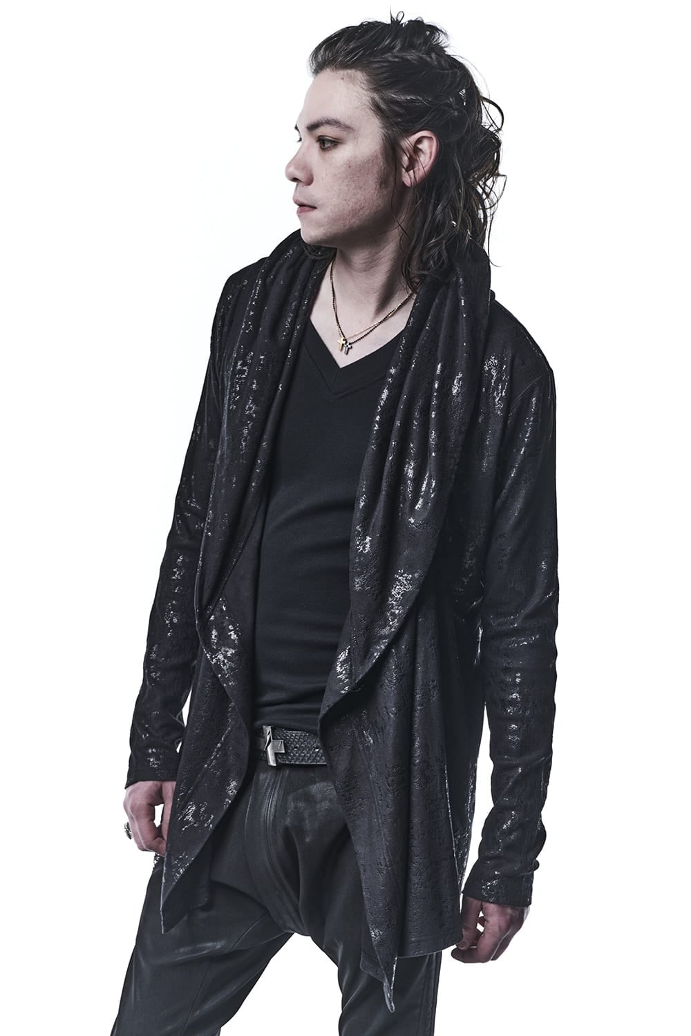 Foil Smooth Shawl Hood Cardigan