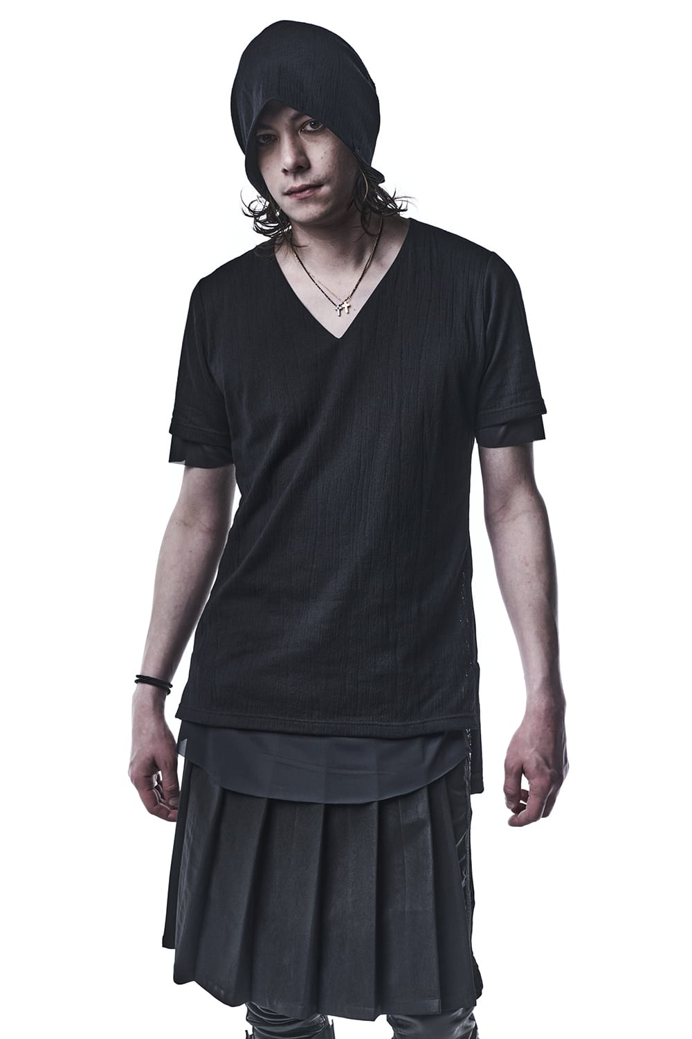 Lacy Jacquard Jersey Layerd T-shirts Black & Black