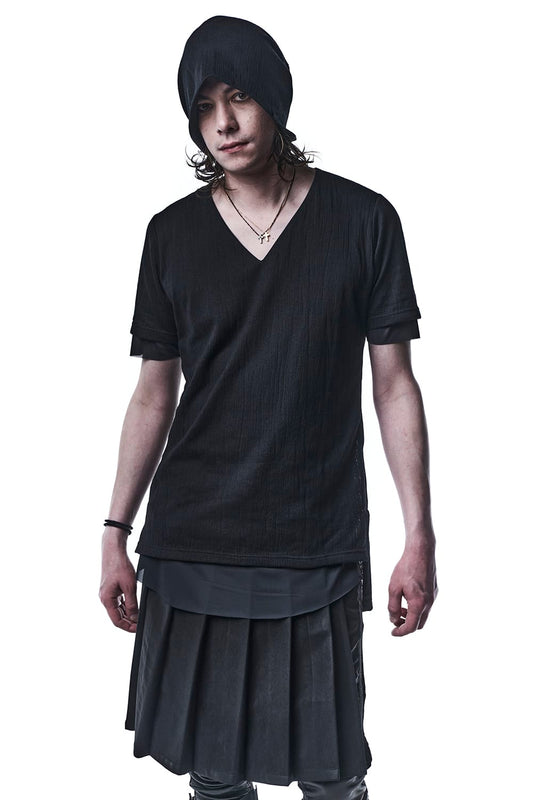 Lacy Jacquard Jersey Layerd T-shirts Black & Black