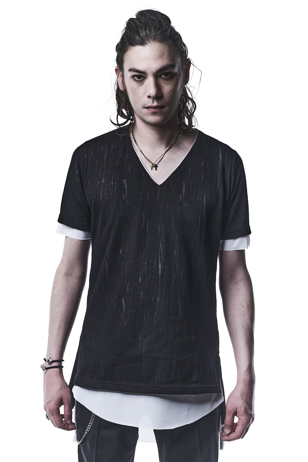 Lacy Jacquard Jersey Layerd T-shirts Black & White