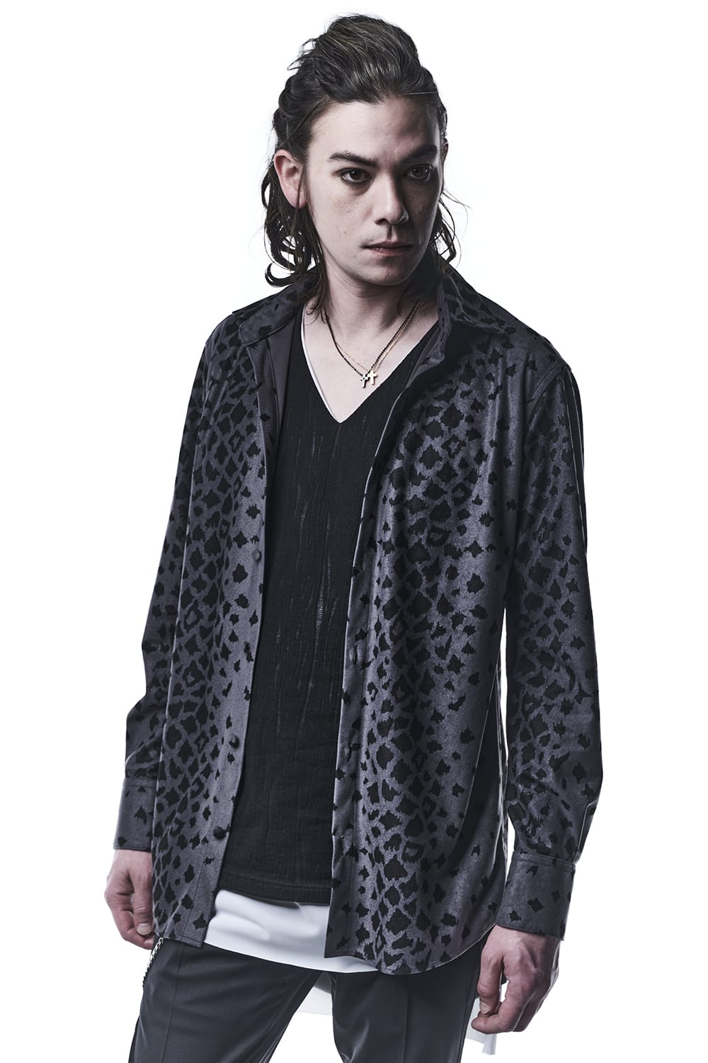 Lacy Jacquard Jersey Layerd T-shirts Black & White