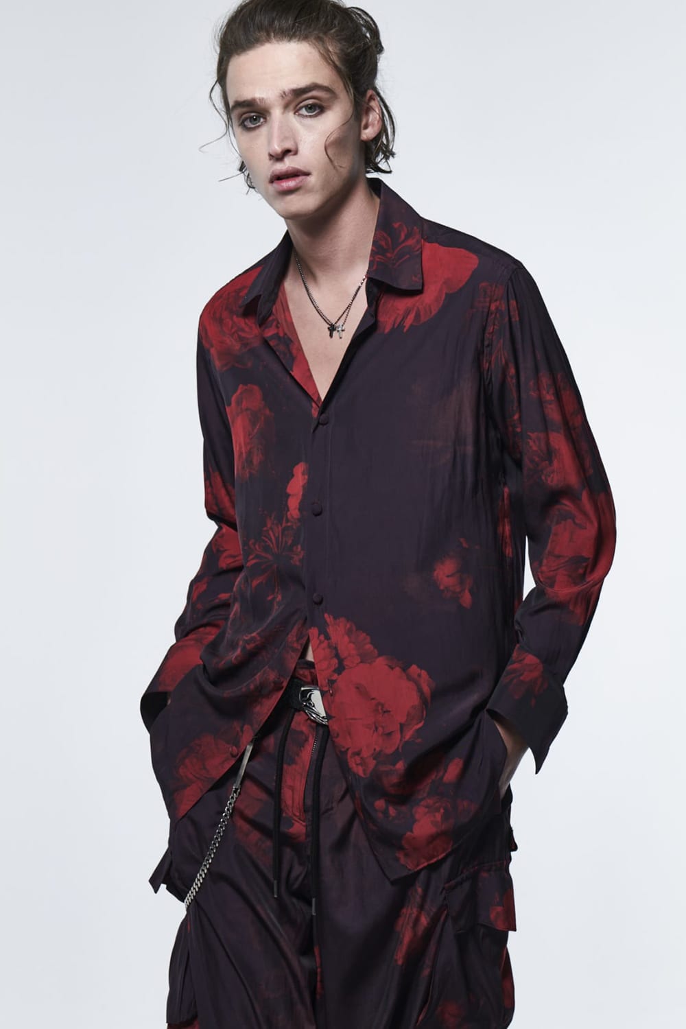 シャツ ブラック & レッド