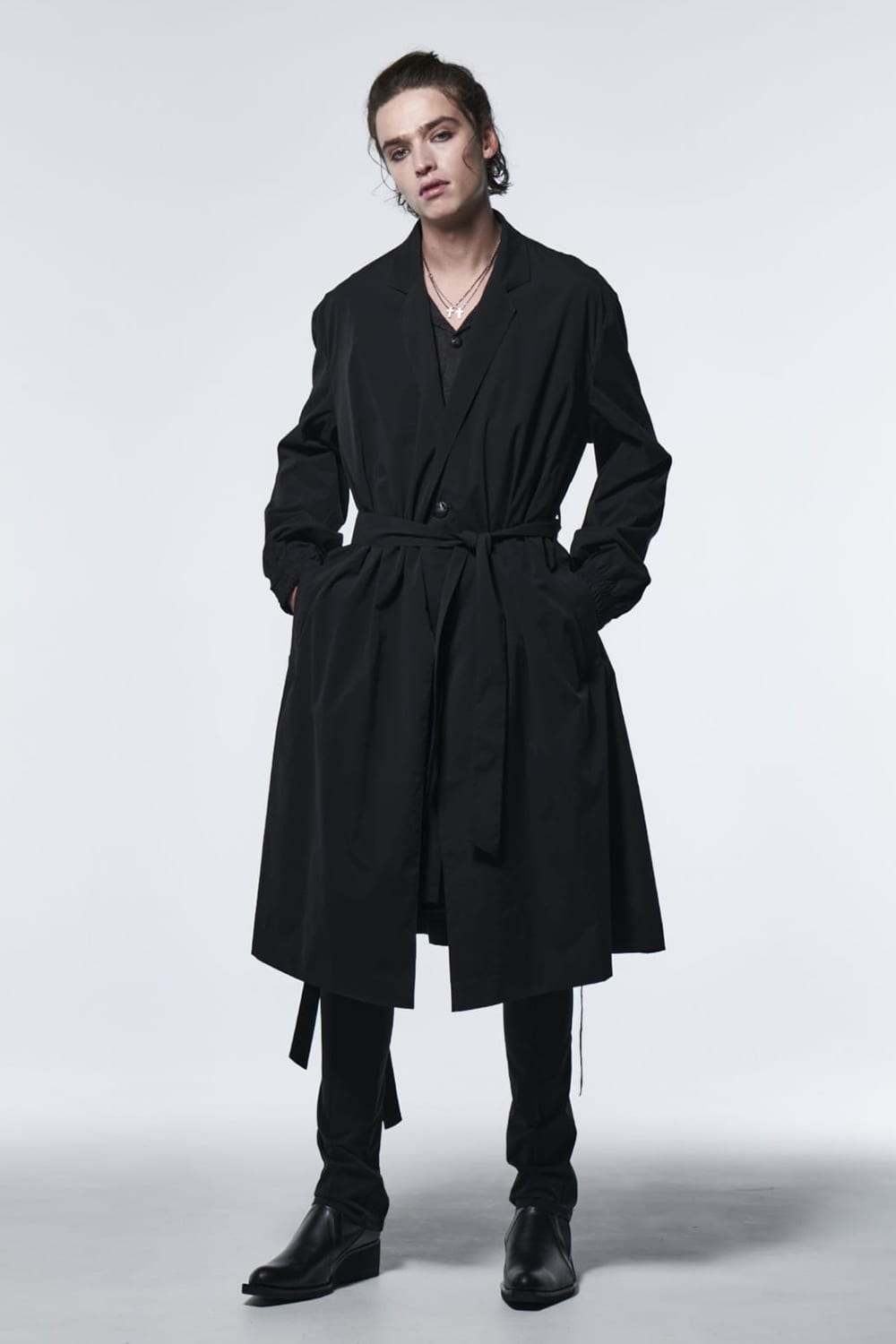 Stand Collar Drape Coat Black