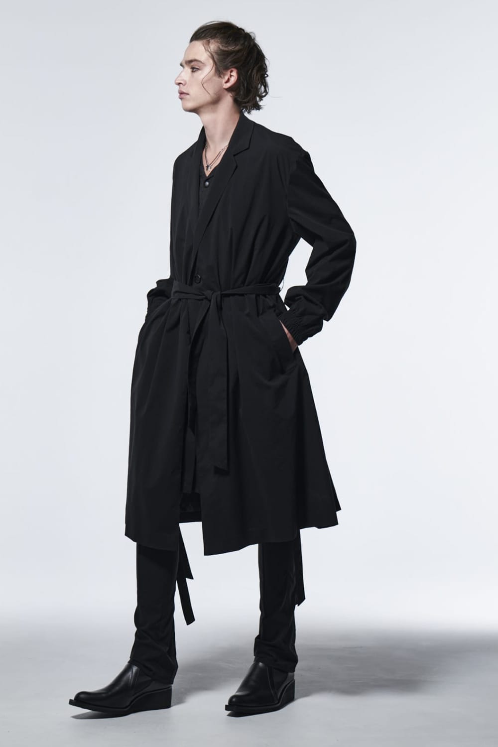 Stand Collar Drape Coat Black