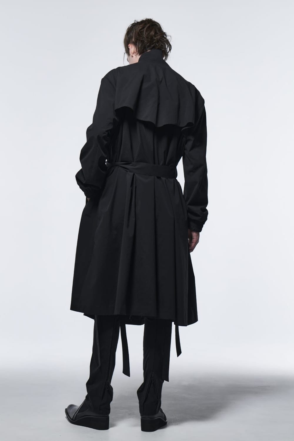 Stand Collar Drape Coat Black