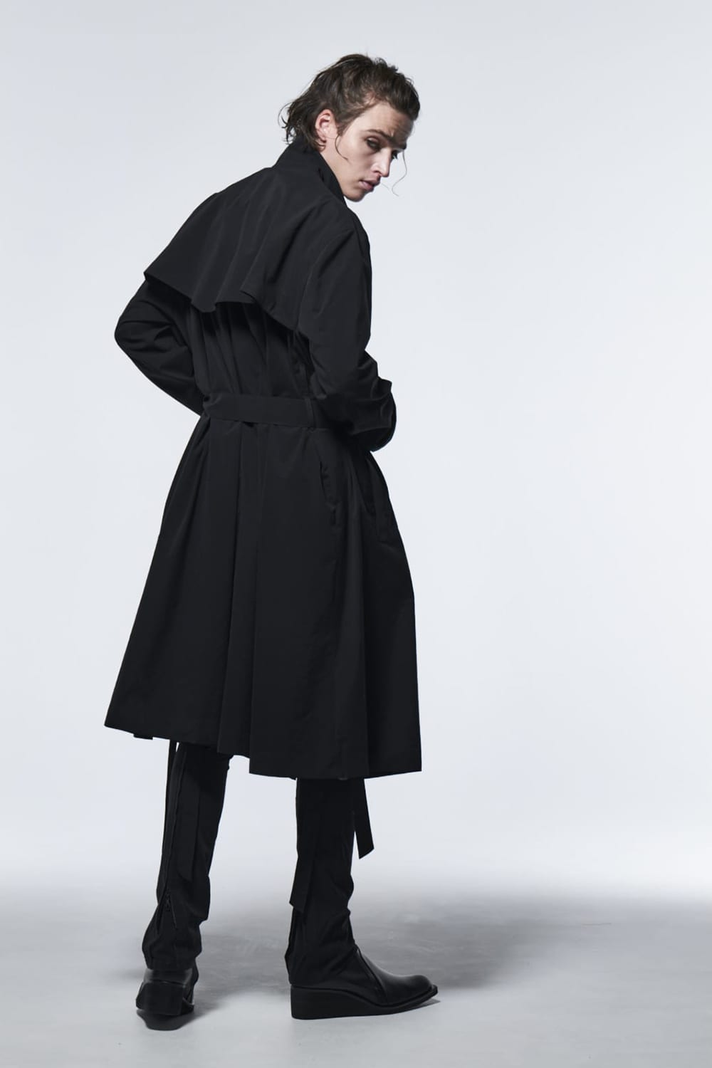 Stand Collar Drape Coat Black