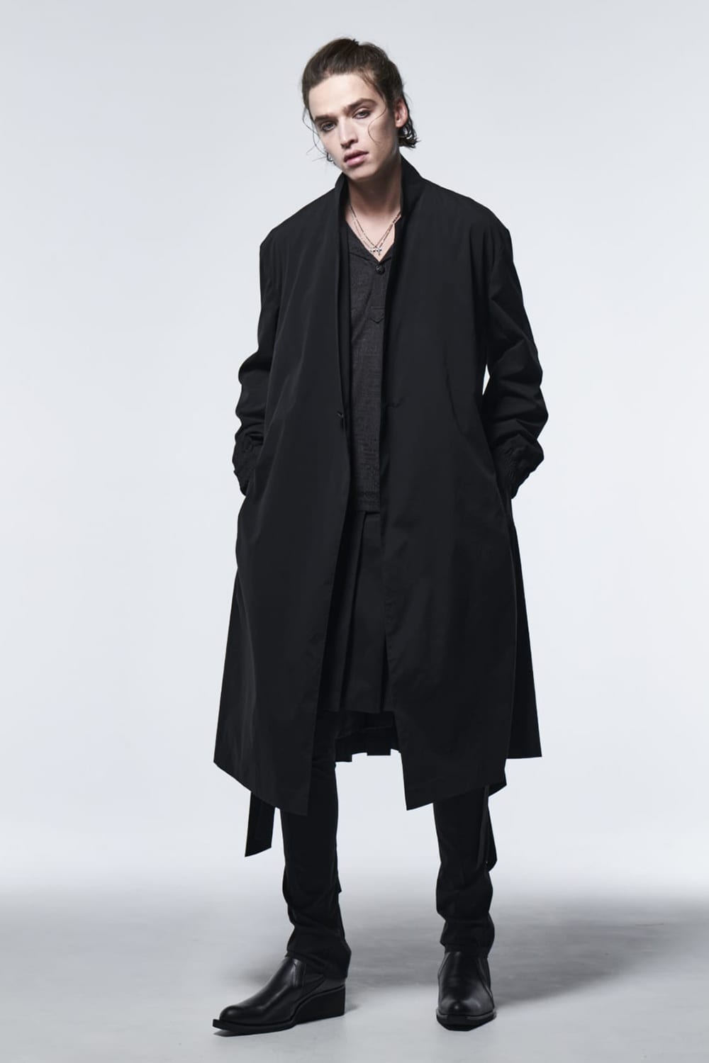 Stand Collar Drape Coat Black