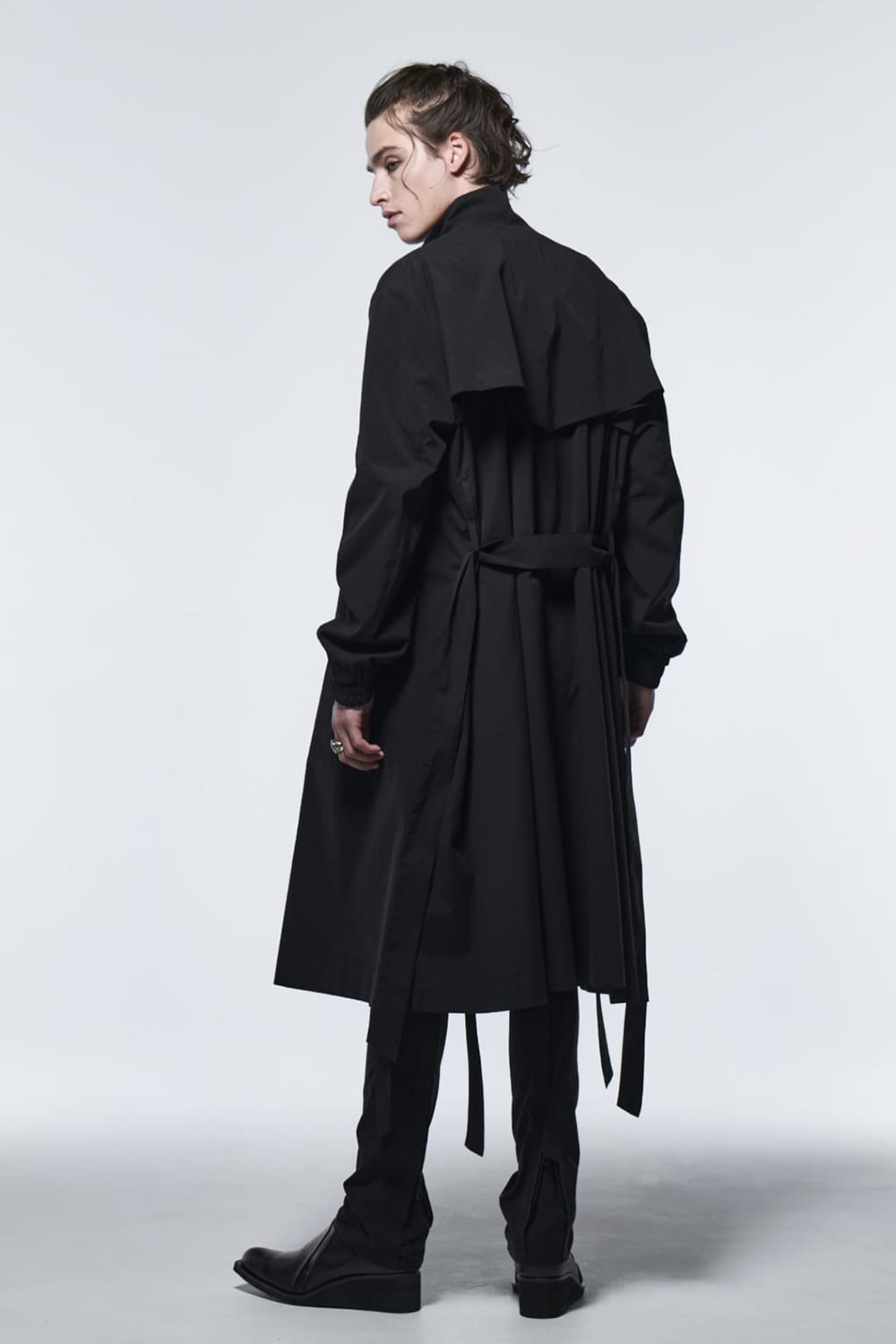 Stand Collar Drape Coat Black