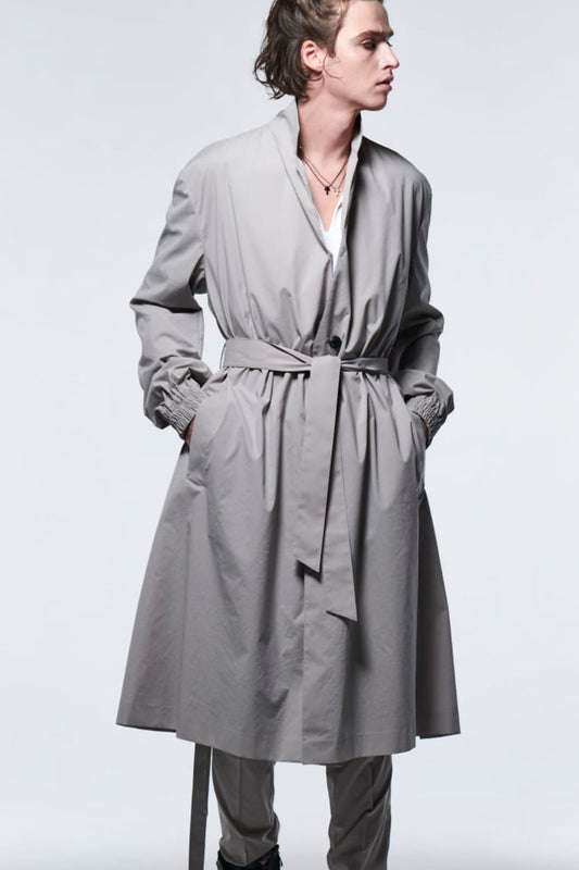 Stand Collar Drape Coat Gray Beige