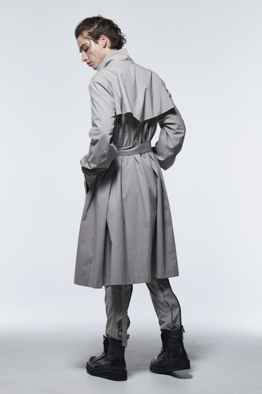 Stand Collar Drape Coat Gray Beige