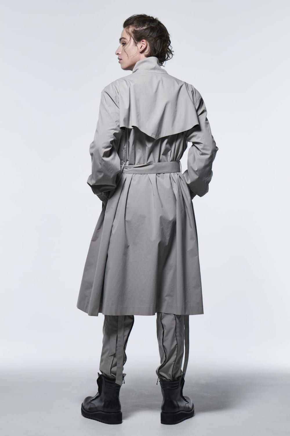 Stand Collar Drape Coat Gray Beige