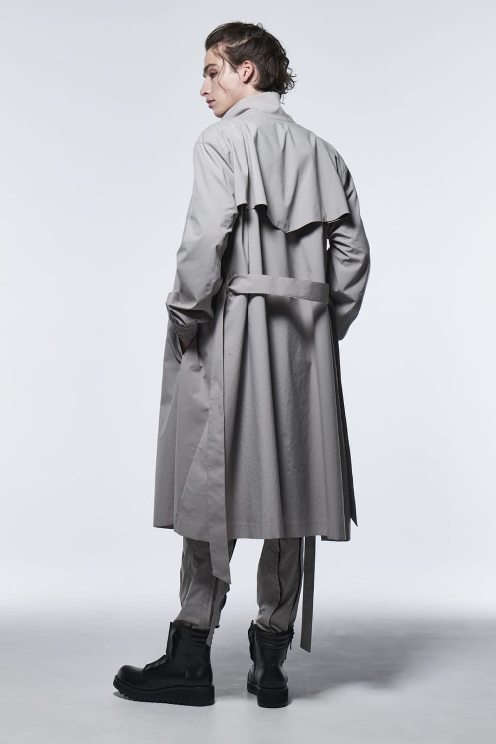 Stand Collar Drape Coat Gray Beige