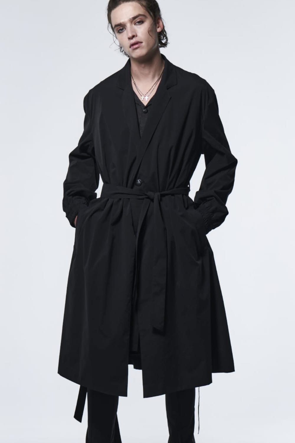 Stand Collar Drape Coat Black