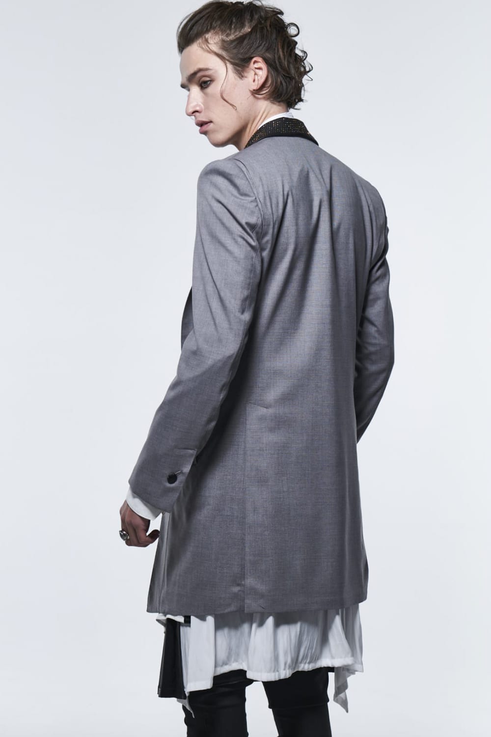 Nail Studs Collar Long Jacket Light Gray