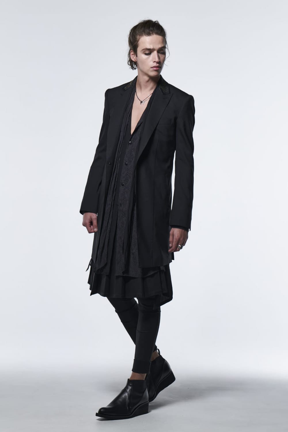 ネイルスタッズカラー ロングジャケット ブラック