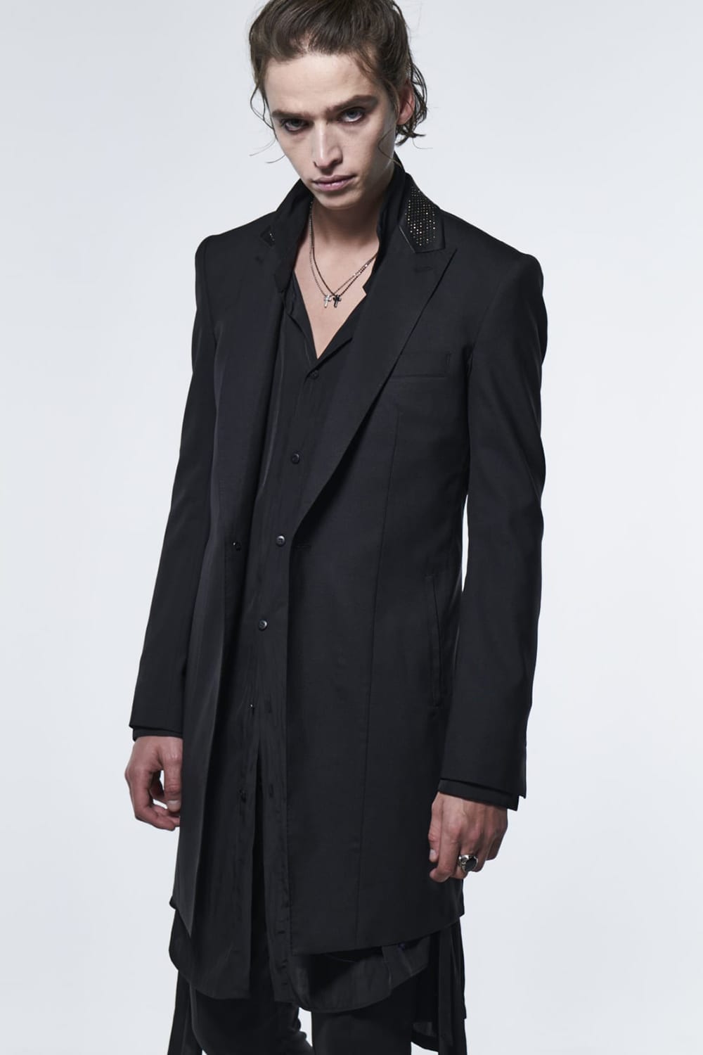 ネイルスタッズカラー ロングジャケット ブラック