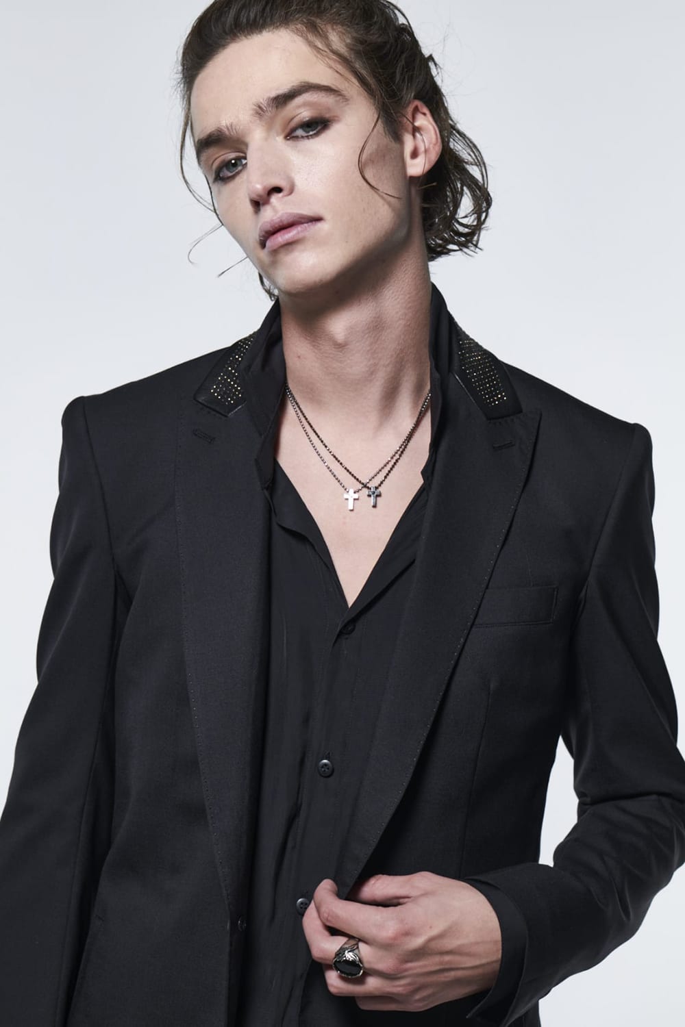 ネイルスタッズカラー ロングジャケット ブラック