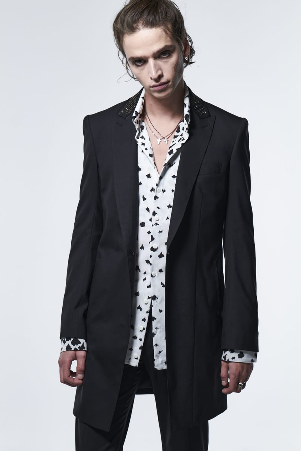 ネイルスタッズカラー ロングジャケット ブラック