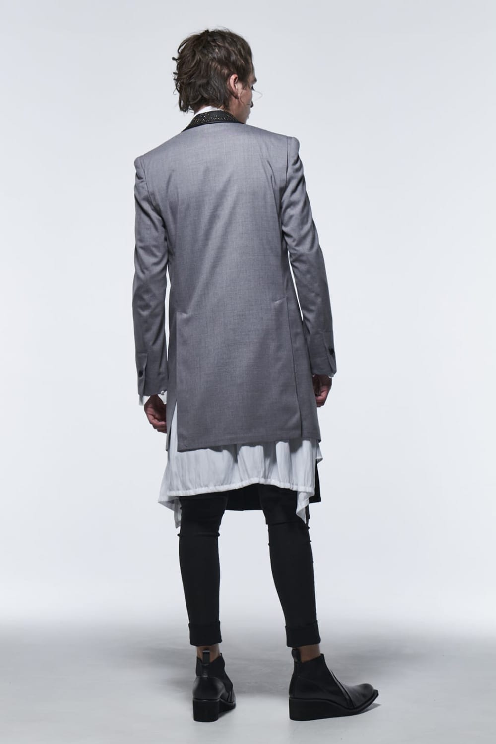 Nail Studs Collar Long Jacket Light Gray