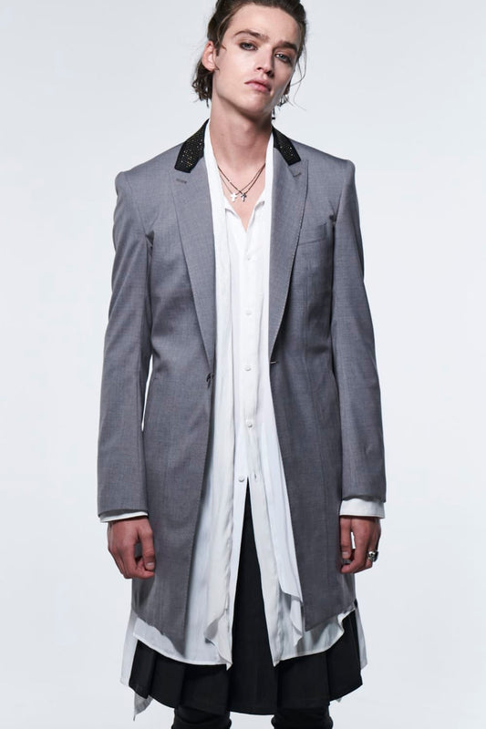 Nail Studs Collar Long Jacket Light Gray