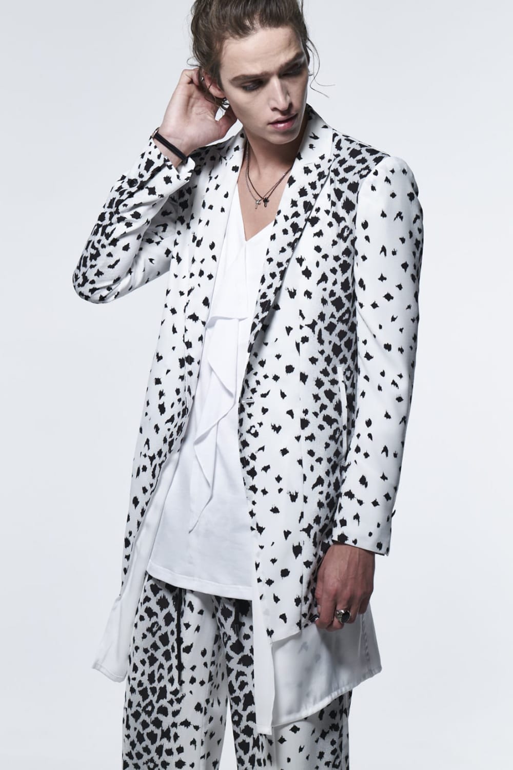 Layered Peacked Jacket White Leopard