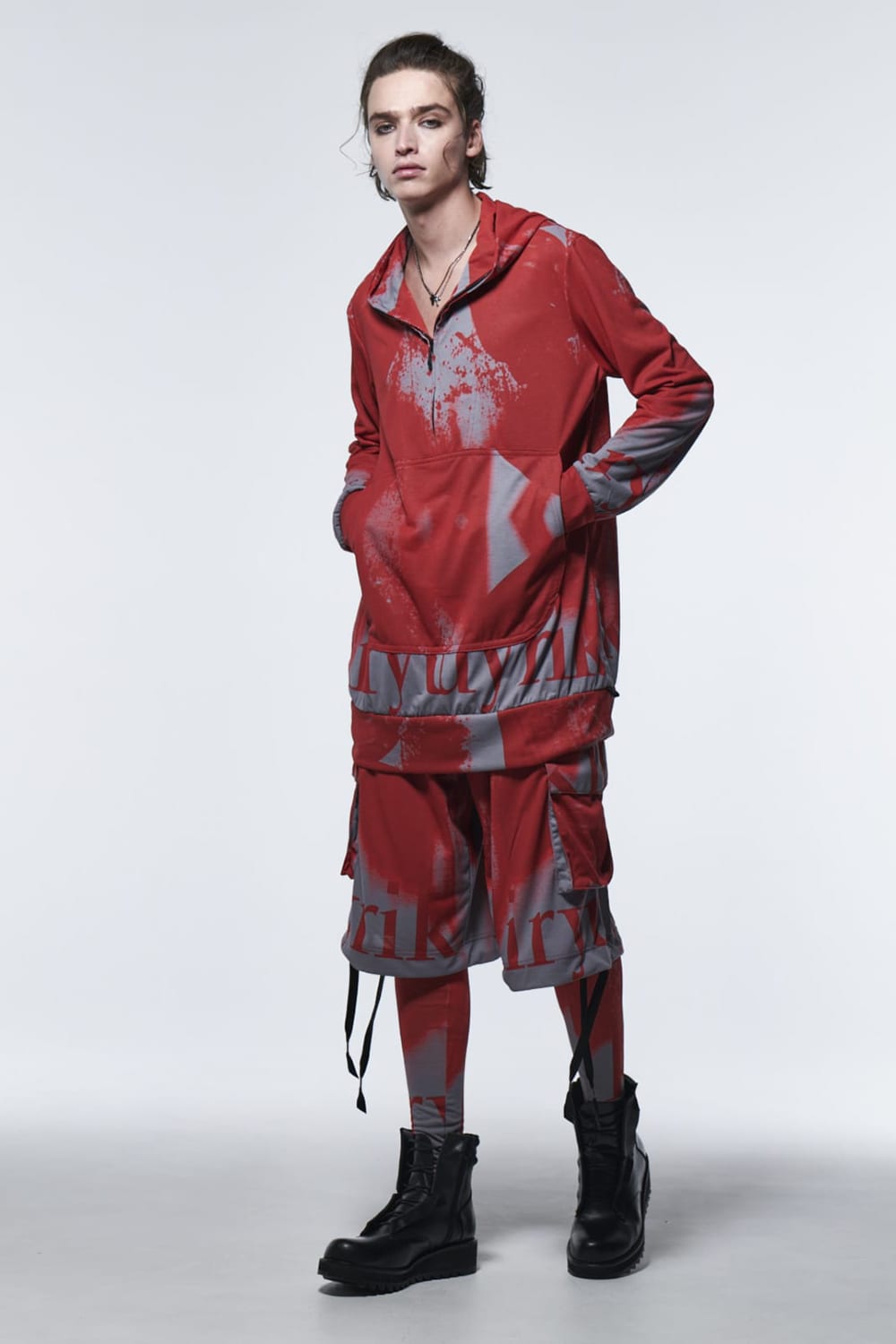 Flare Short Cargo Pants Red&Gray