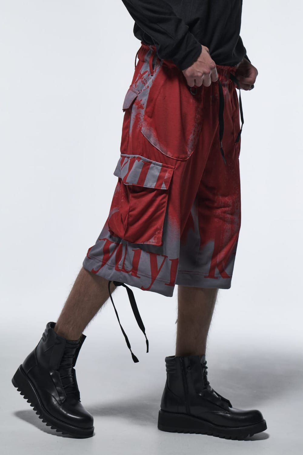 Flare Short Cargo Pants Red&Gray