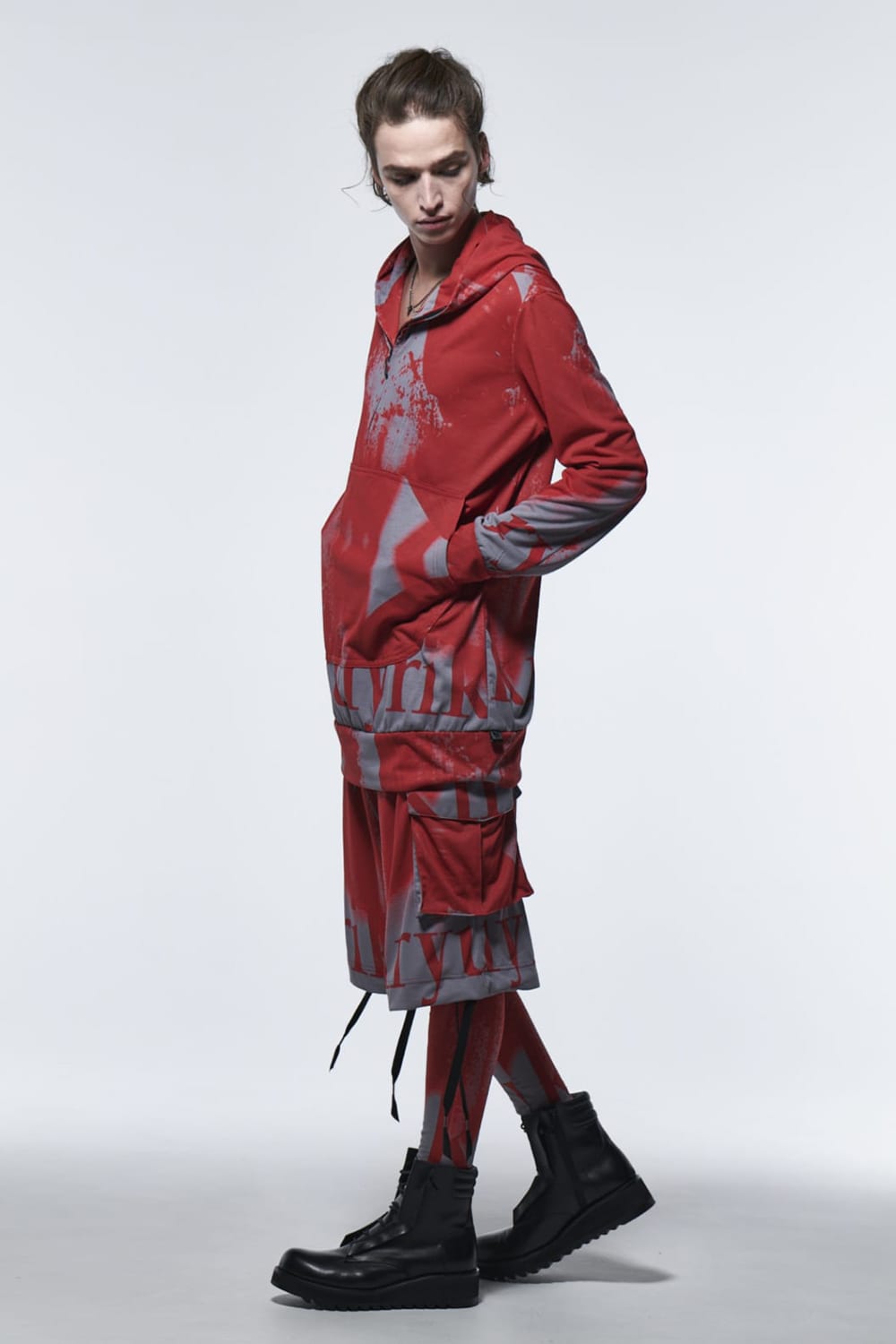 Flare Short Cargo Pants Red&Gray