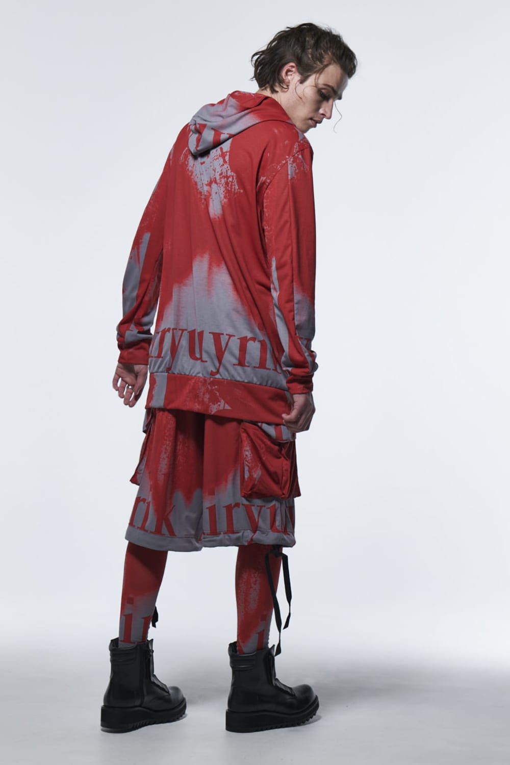 Flare Short Cargo Pants Red&Gray