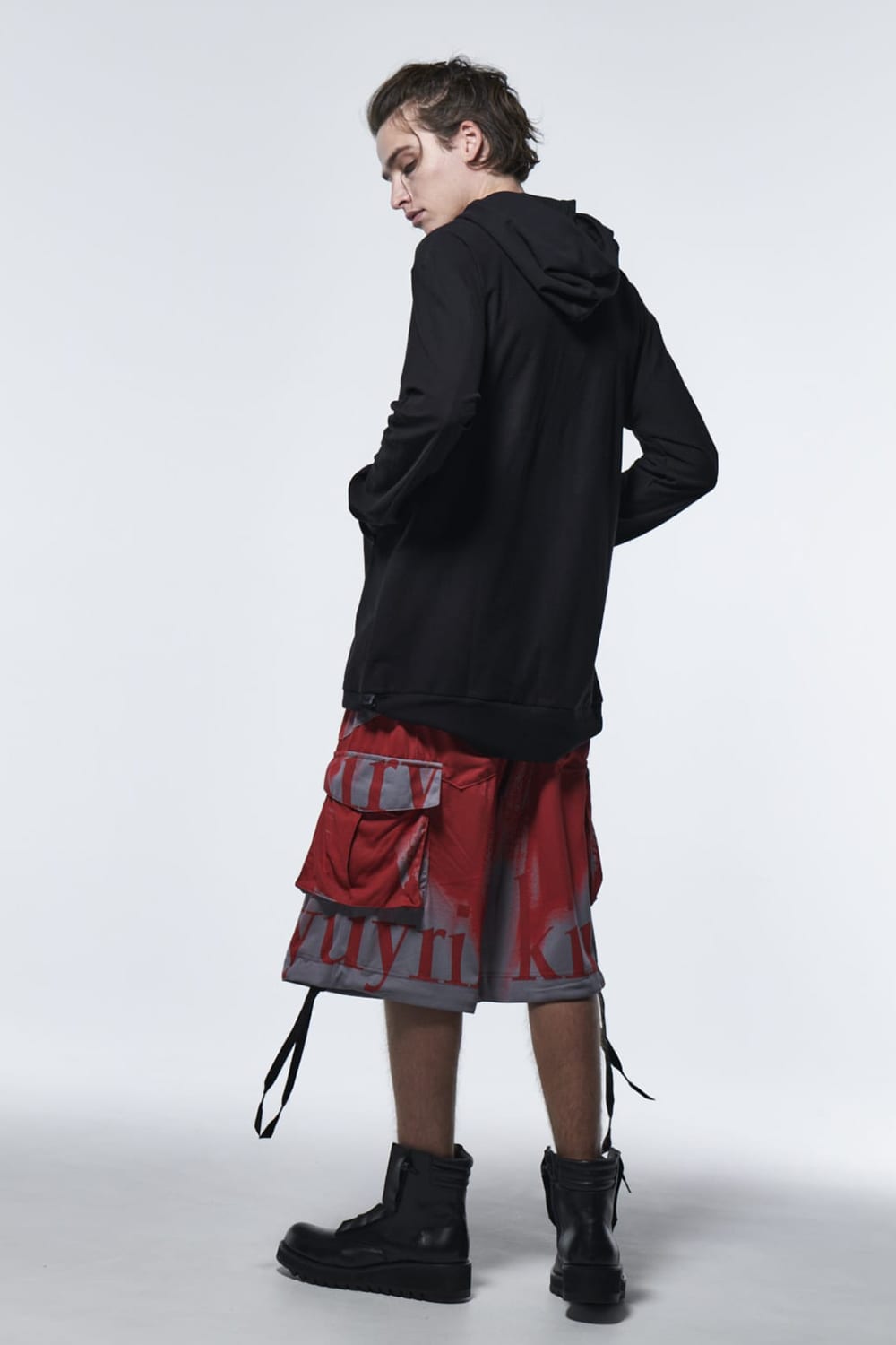 Flare Short Cargo Pants Red&Gray