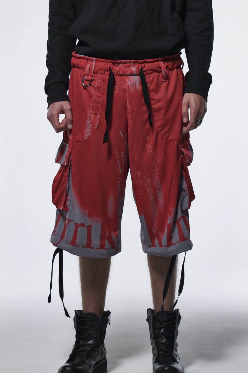 Flare Short Cargo Pants Red&Gray