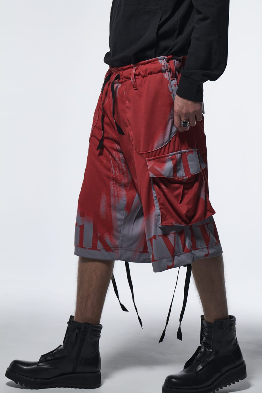 Flare Short Cargo Pants Red&Gray