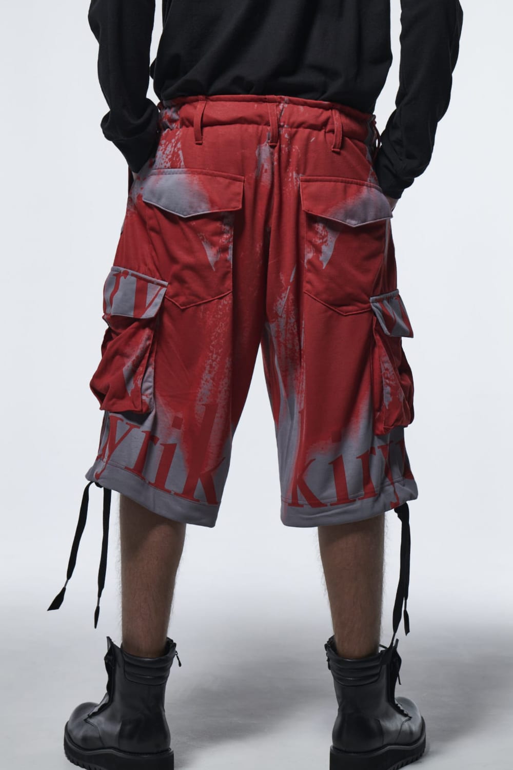 Flare Short Cargo Pants Red&Gray