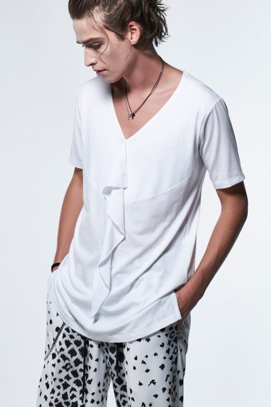 Frill V-Neck T-Shirt White