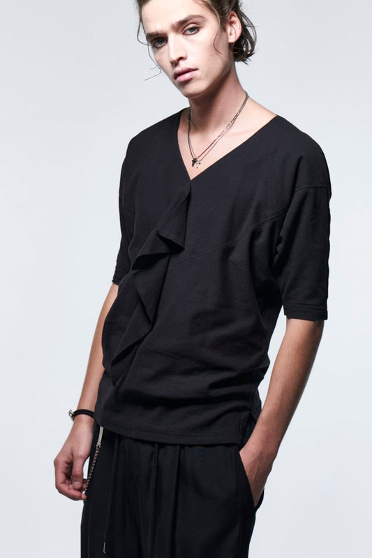 Frill Kimono Sleeve T-Shirt Black