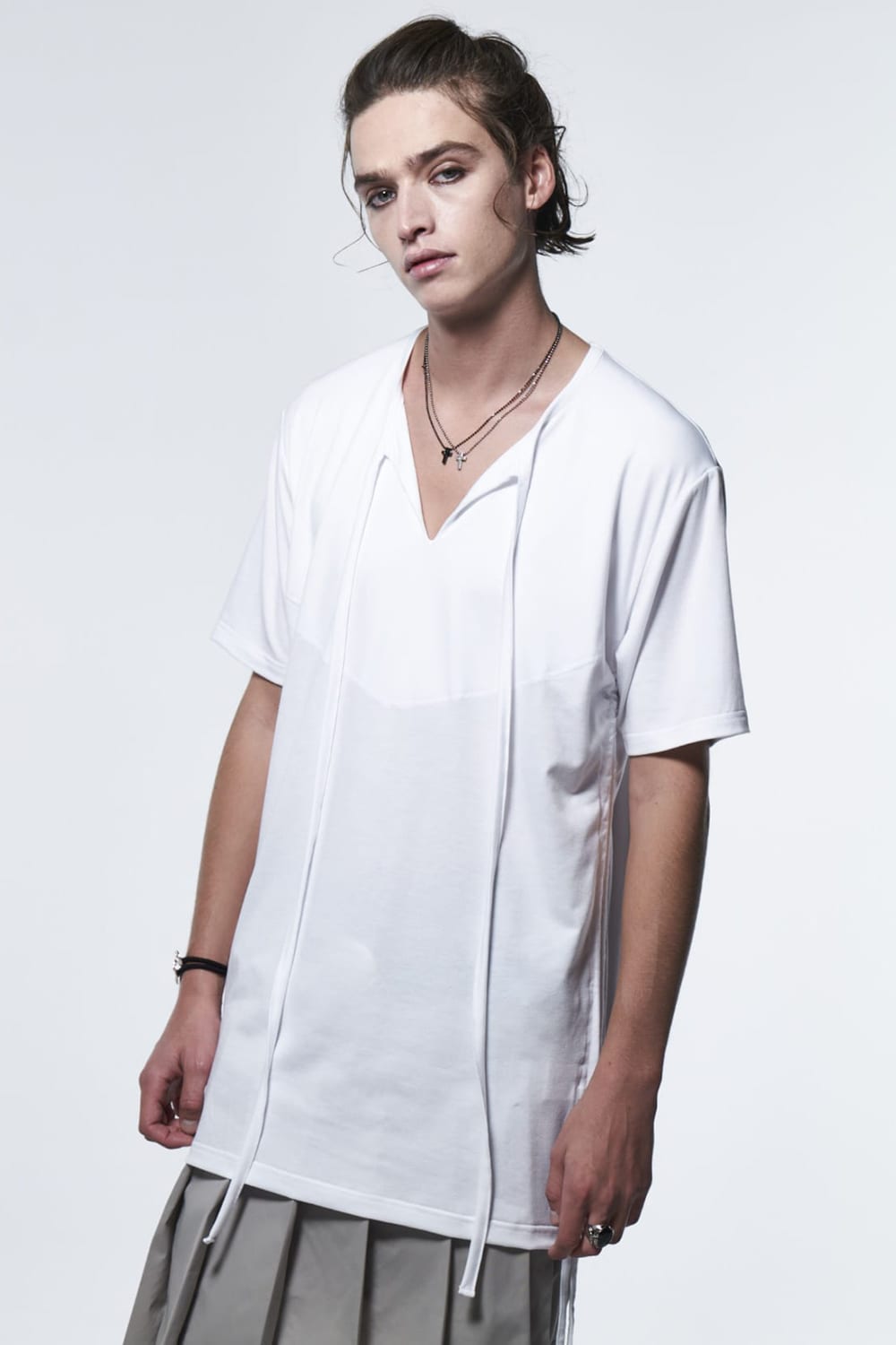 Piping Slit T-Shirt White