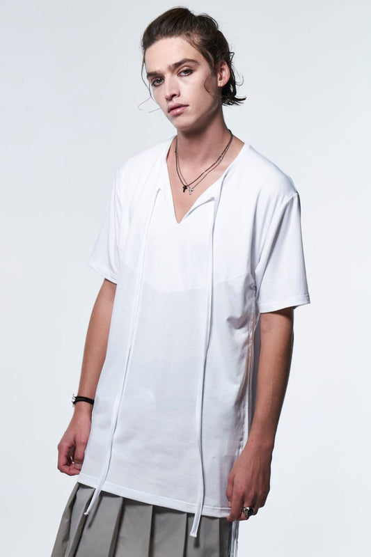 Piping Slit T-Shirt White