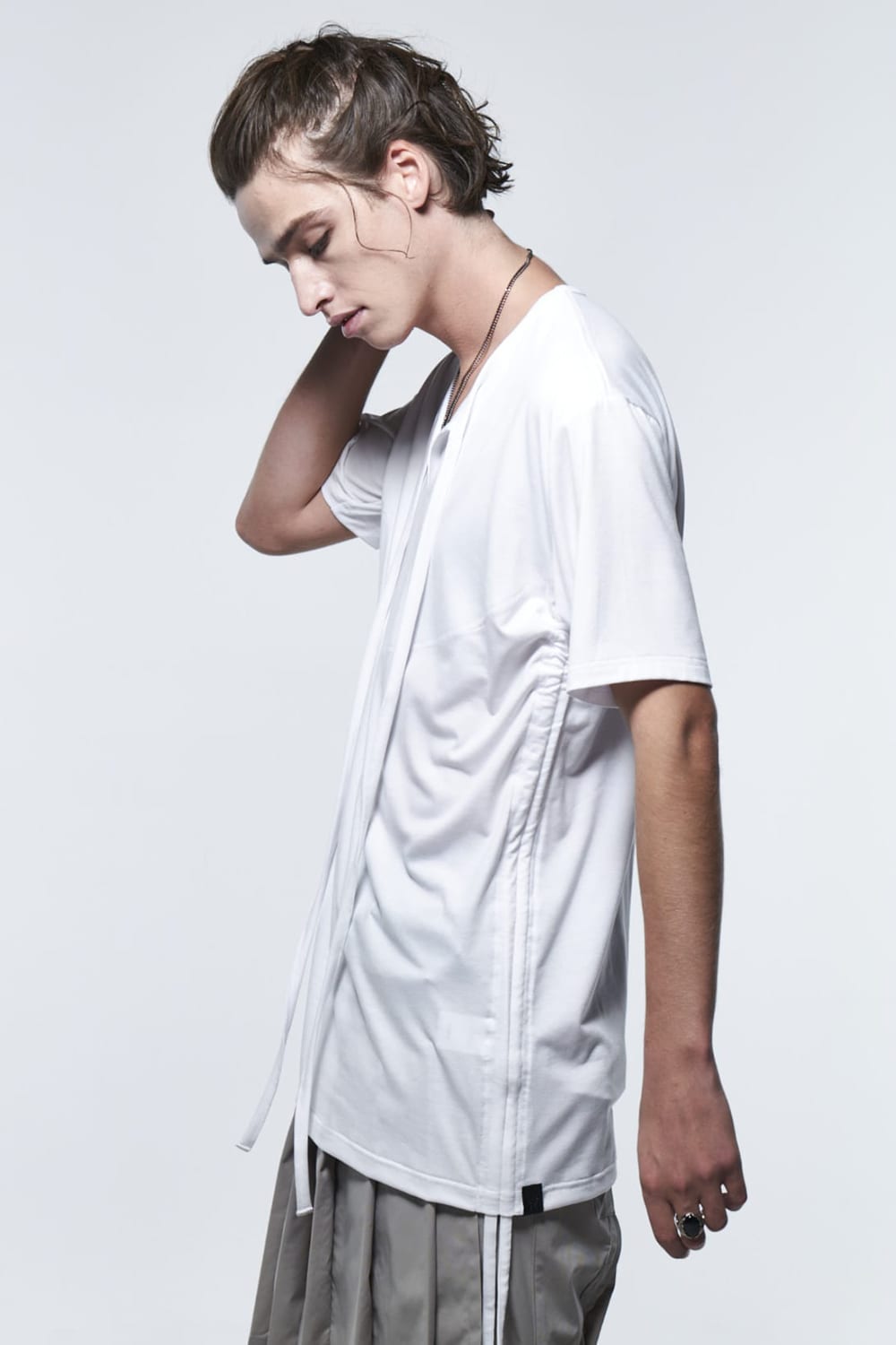 Piping Slit T-Shirt White