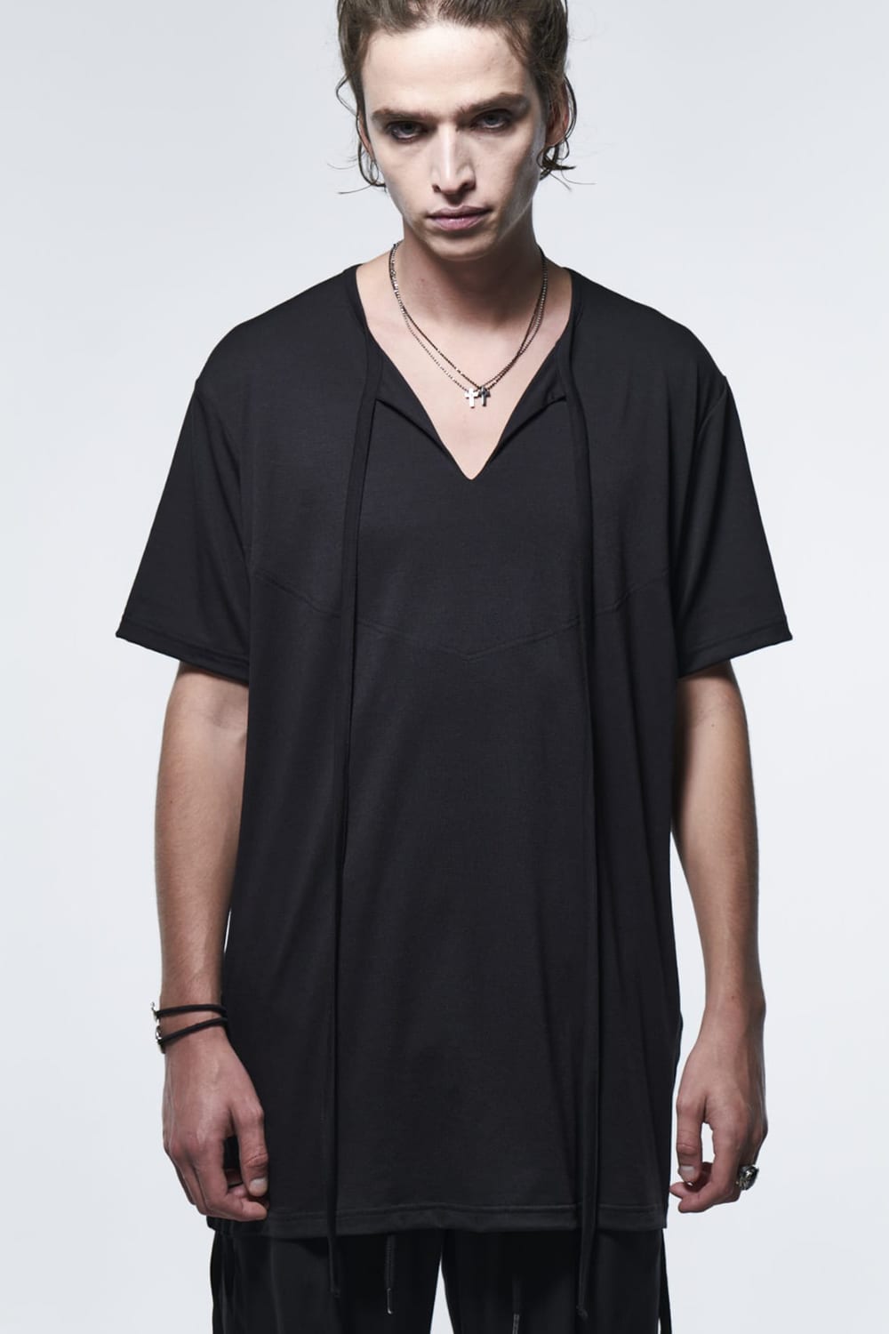 Piping Slit T-Shirt Black