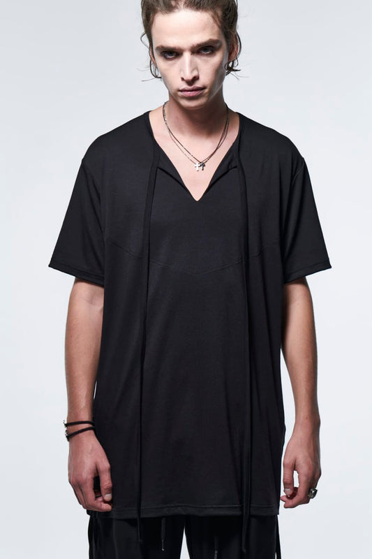 Piping Slit T-Shirt Black