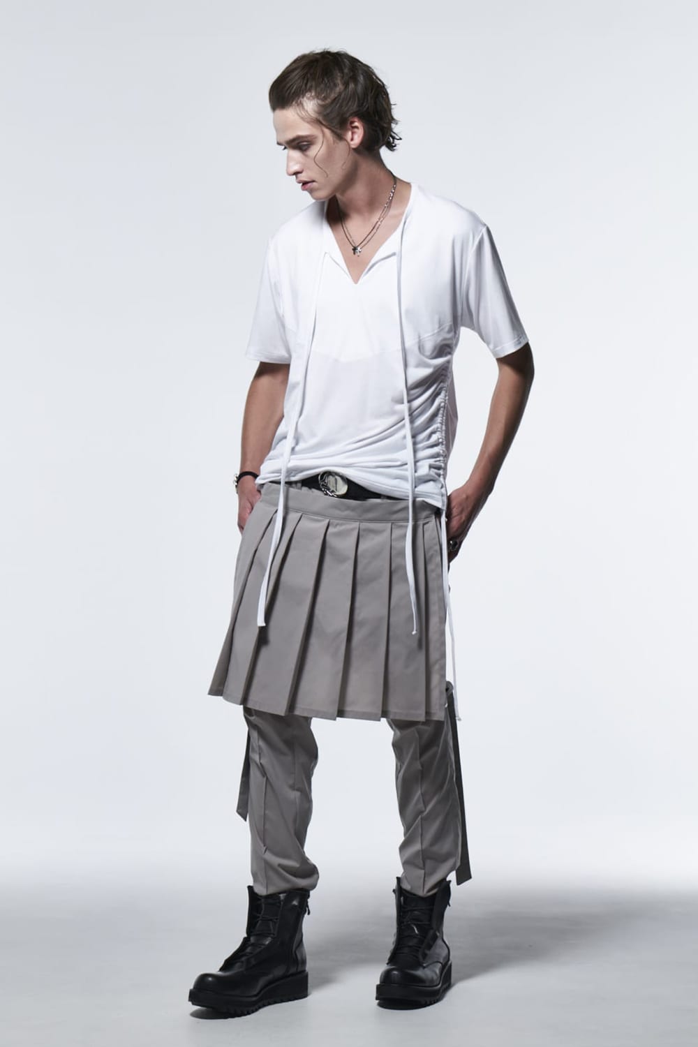 Piping Slit T-Shirt White