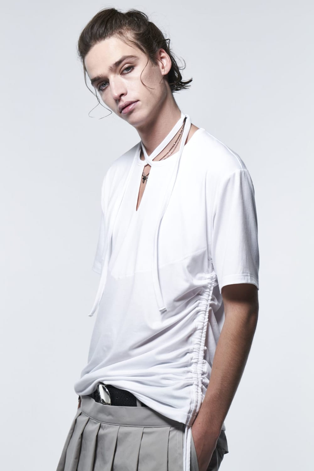 Piping Slit T-Shirt White