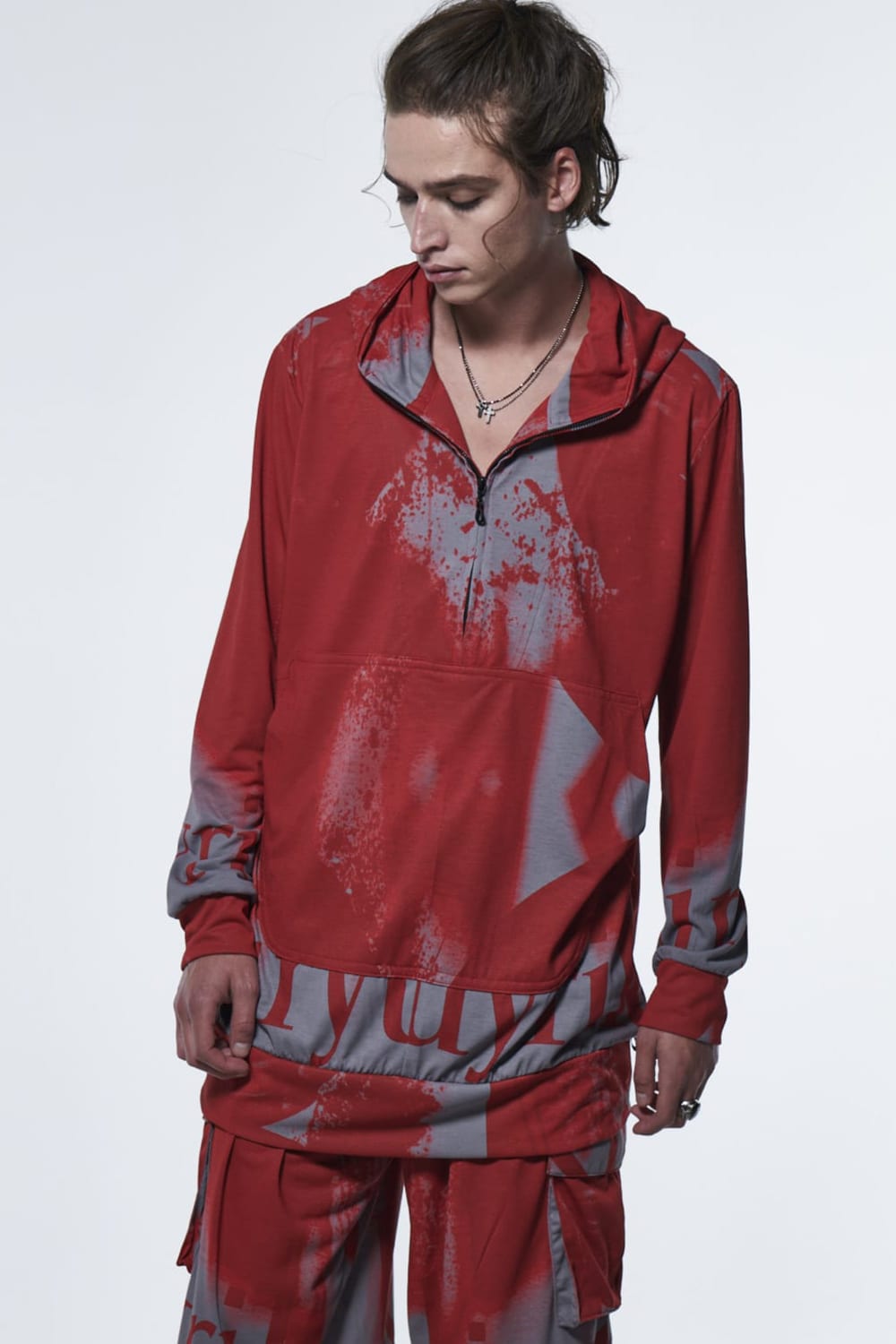 Zipp Loose Hoodie Red&Gray