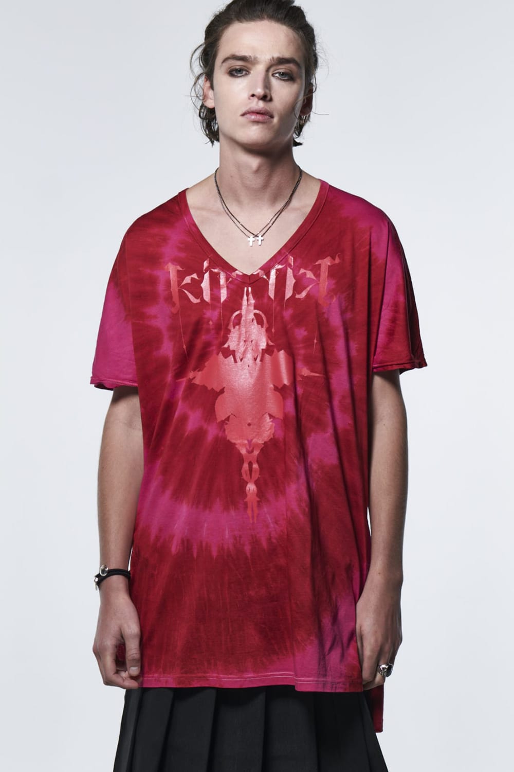 ドルマンスリーブ VネックTシャツ レッド & ピンク