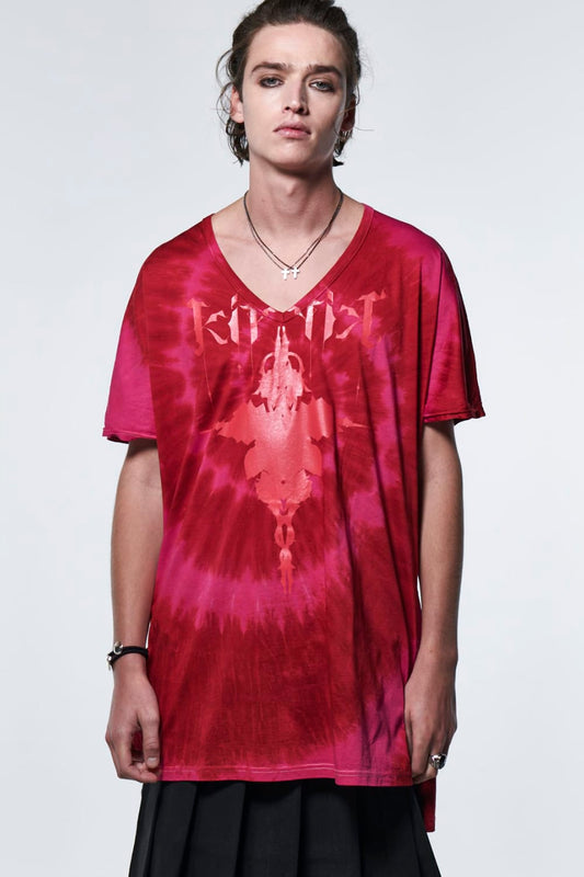 ドルマンスリーブ VネックTシャツ レッド & ピンク